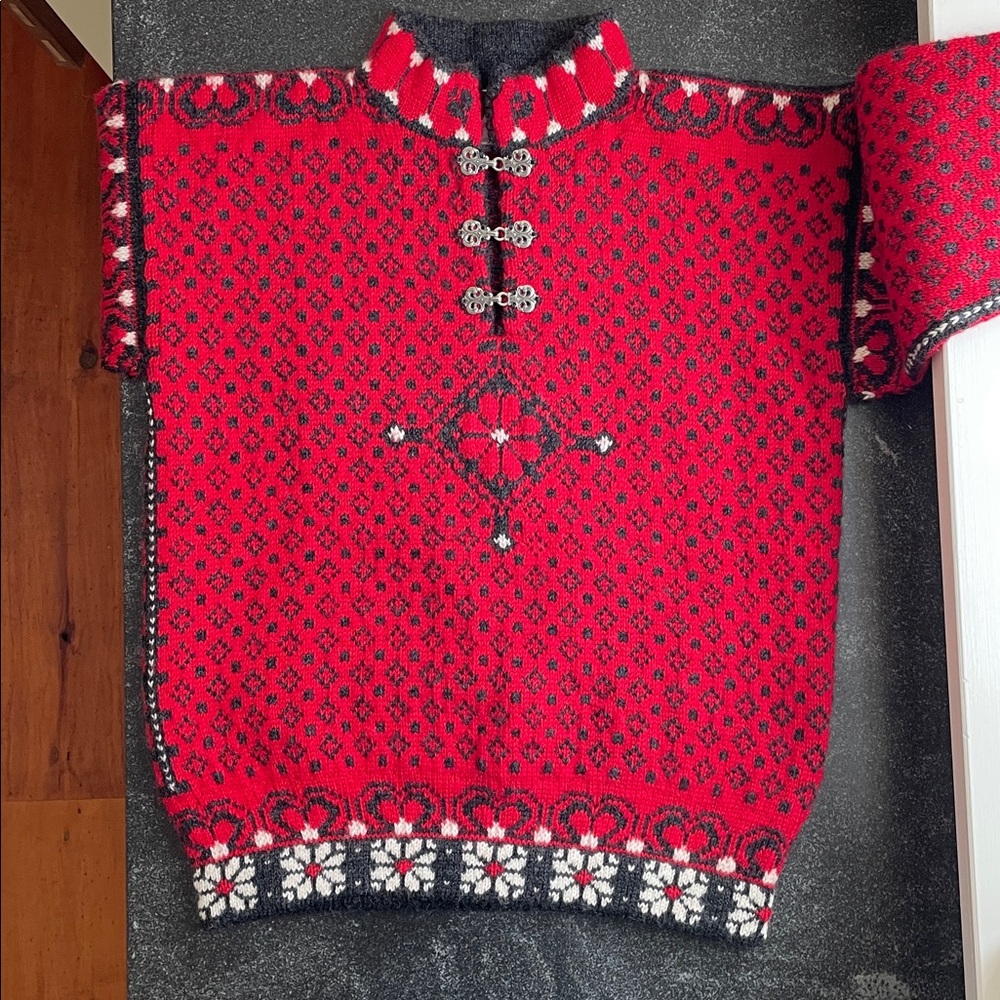 Dale of Norway Red, Black & White Nordic Cowl Sweater - Picture 4 of 15